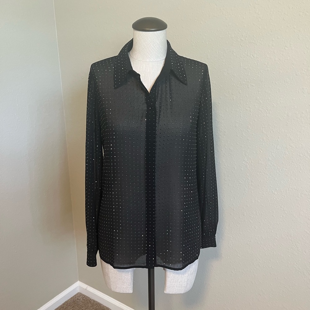 White House Black Market Black Long Sleeve Button Down Shirt